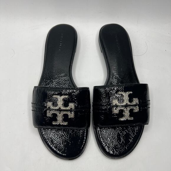 Tory Burch Everly Slide Sandals Perfect Black/Crystal Size 8 NEW - Picture 4 of 8